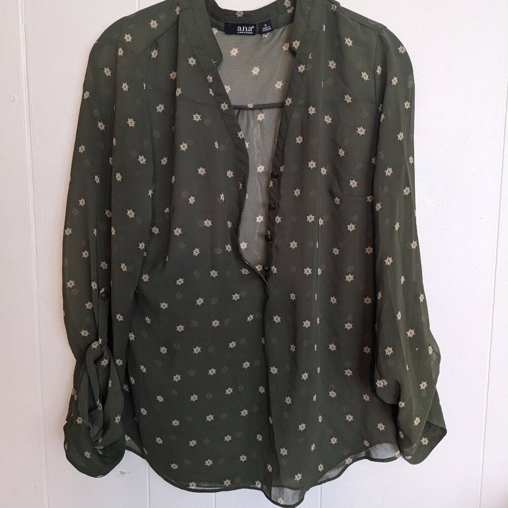 A.N.A A New Approach Sheer Olive Blouse